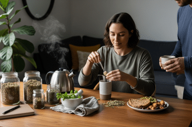 Nő gyógynövényes teát készít a női hormonrendszer támogatása