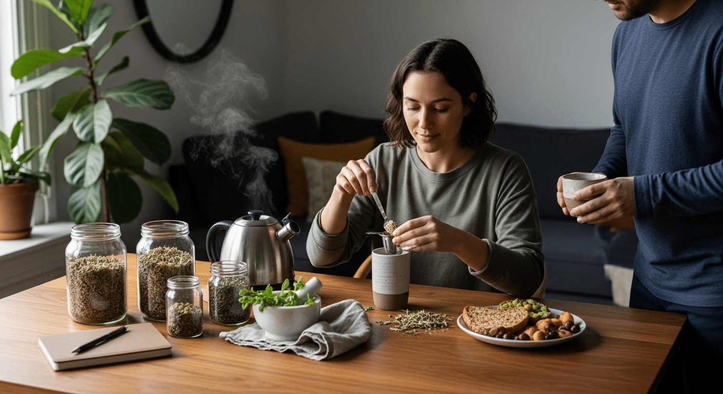 Nő gyógynövényes teát készít a női hormonrendszer támogatása
