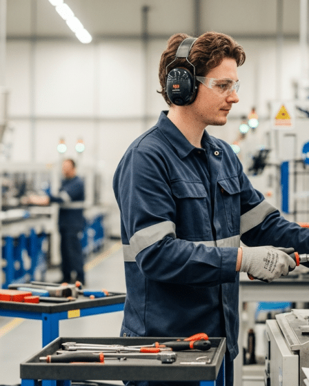 műanyagfeldolgozó munka: gépbeállító vákuumformázó gépet állít modern üzemben