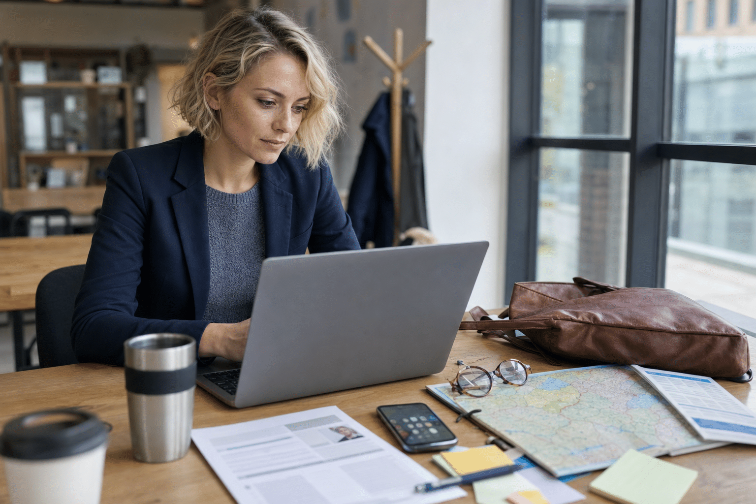 Nő laptopnál co‑working irodában álláslehetőségek böngészés közben
