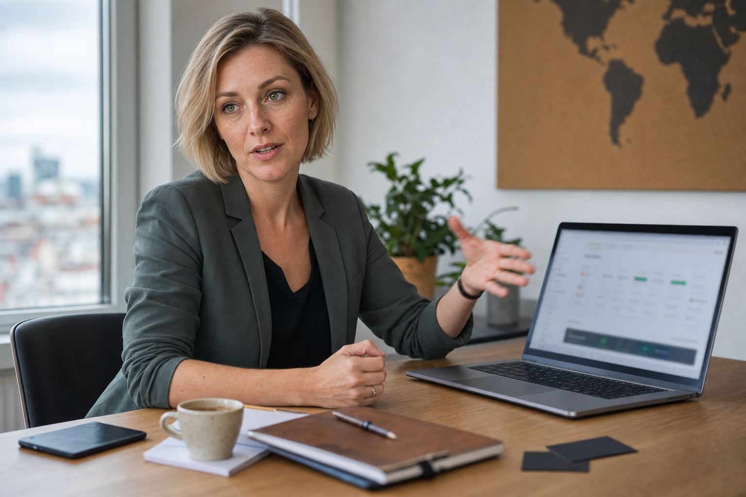 Startup alapítónő laptopnál magyarázva, prémium .hu domain nevek témája